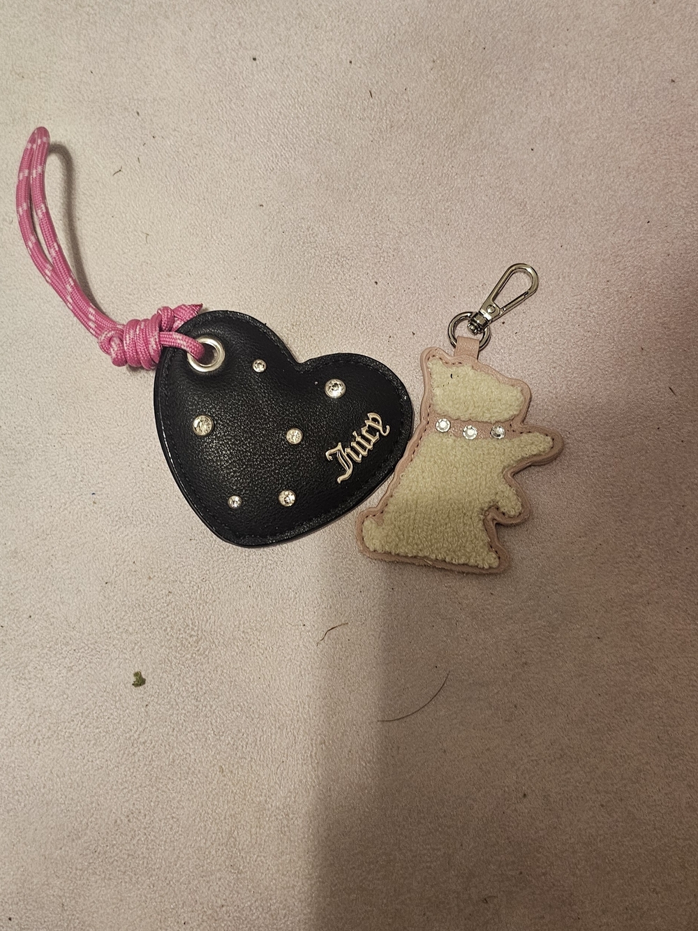 Juicy Couture Pink & Black Heart and Dog Charm Set